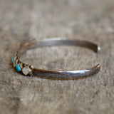 Vintage Sterling Turquoise and Mother Of Pearl Inlay Cuff