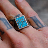 Vintage Sterling Crushed Turquoise Inlay Bear Paw Ring 8.75