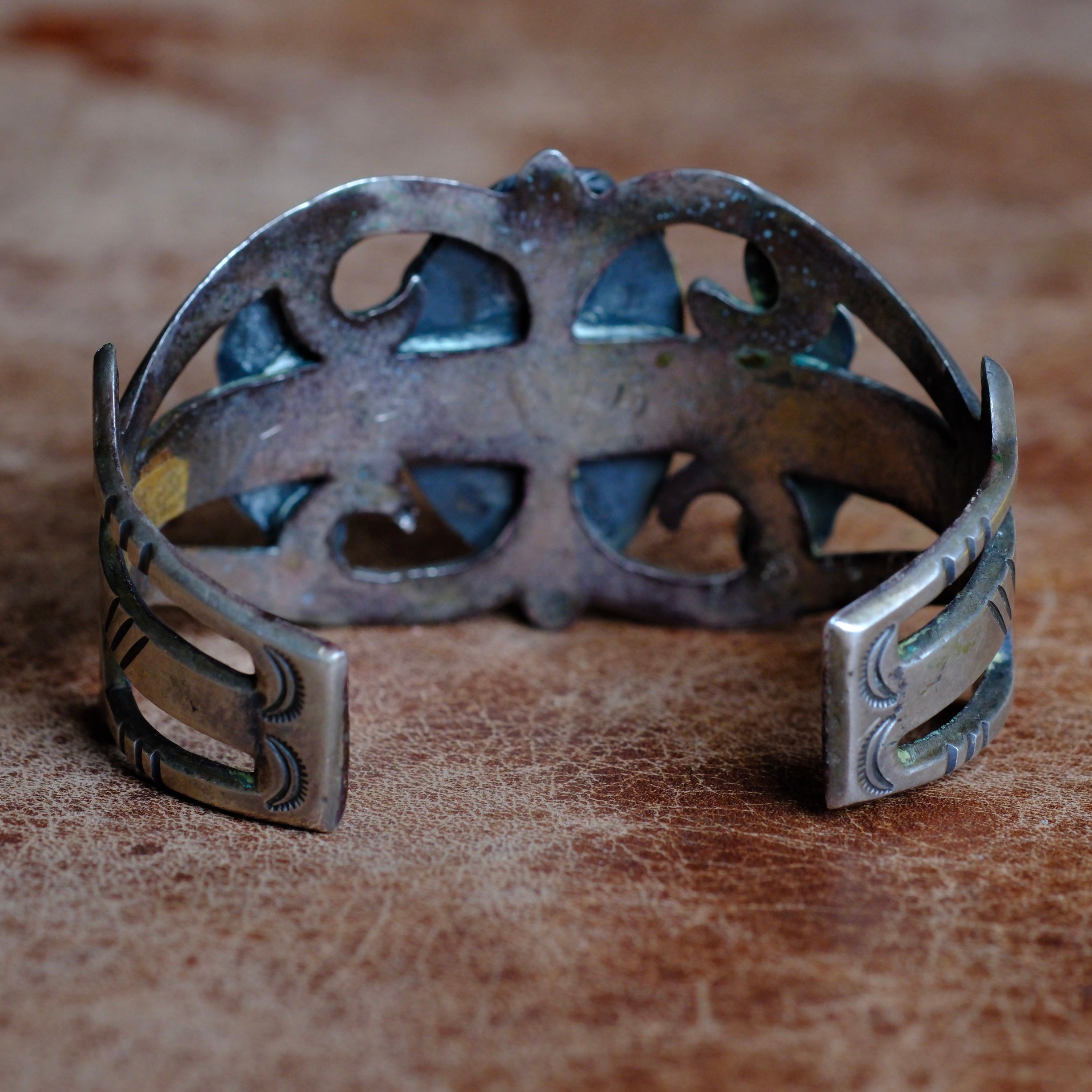 Vintage Sterling Turquoise Sandcast Cuff Bracelet