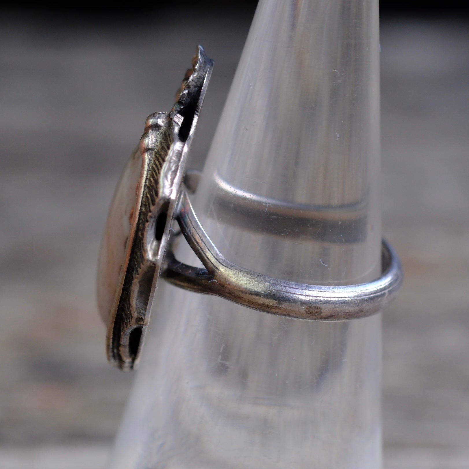 Vintage Sterling Mother Of Pearl Feather Ring 5.5