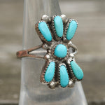 Vintage Sterling Turquoise Cluster Ring 7