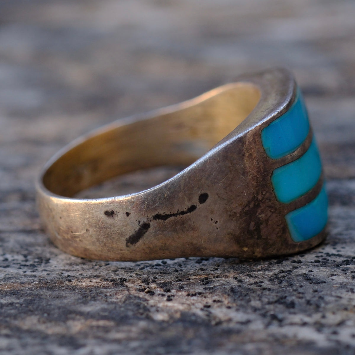 Vintage Sterling Turquoise Inlay Ring 8.75
