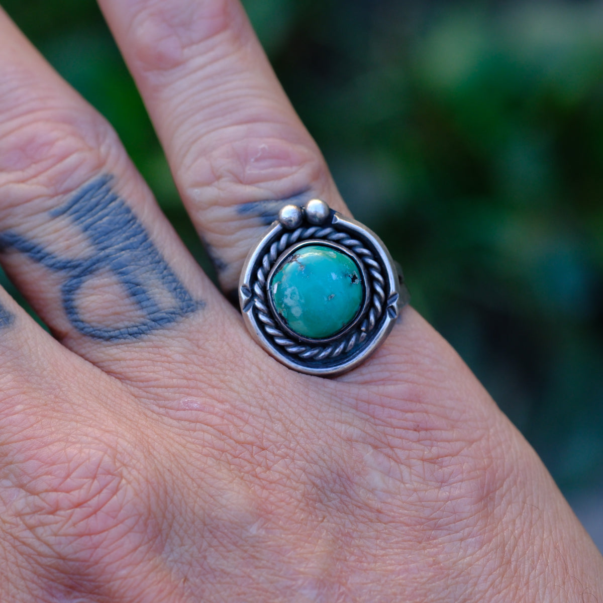 Vintage Sterling Turquoise Roper Ring 7.5
