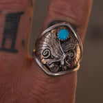 Vintage Sterling Turquoise Eagle Ring 11.75