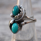 Vintage Sterling 2-Stone Turquoise Feather Ring 5.75