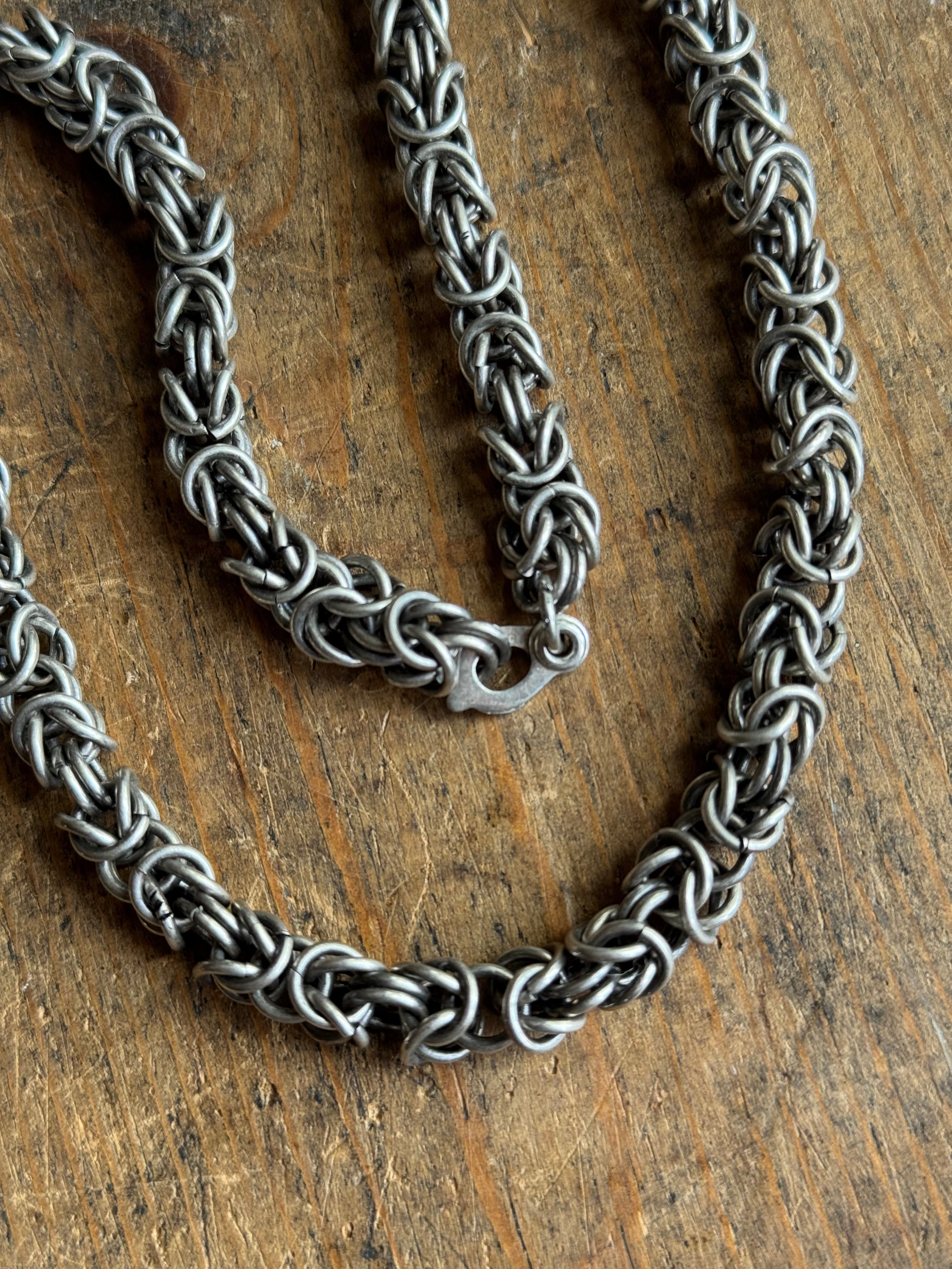 HEAVY Vintage Sterling Silver 19” Byzantine Chain
