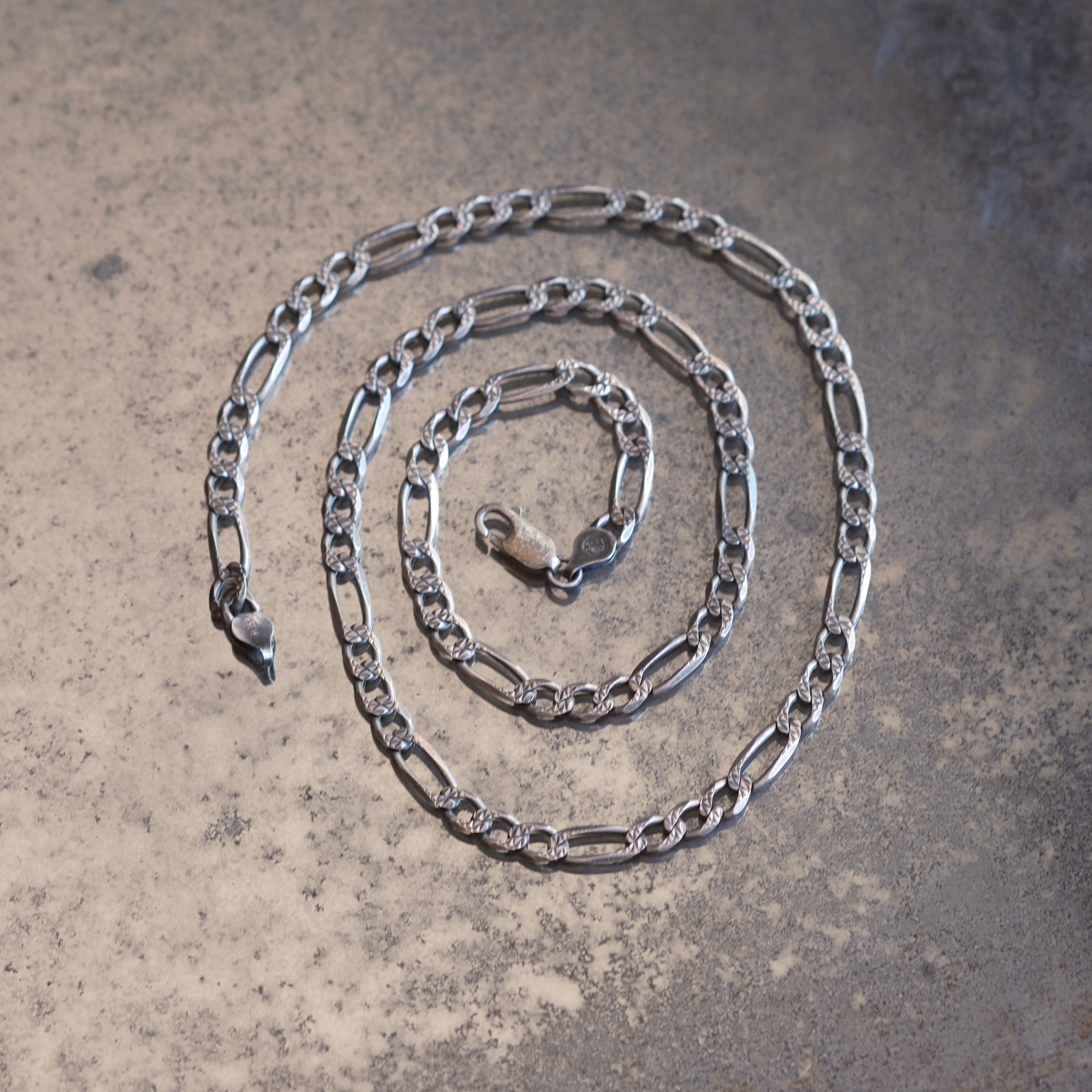 Vintage Sterling Silver Textured Figaro Chain Necklace 22.5"