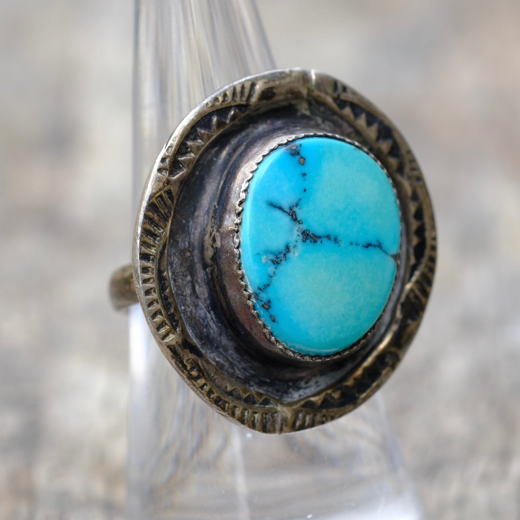 Vintage Sterling Turquoise Stamped Ring 7.5