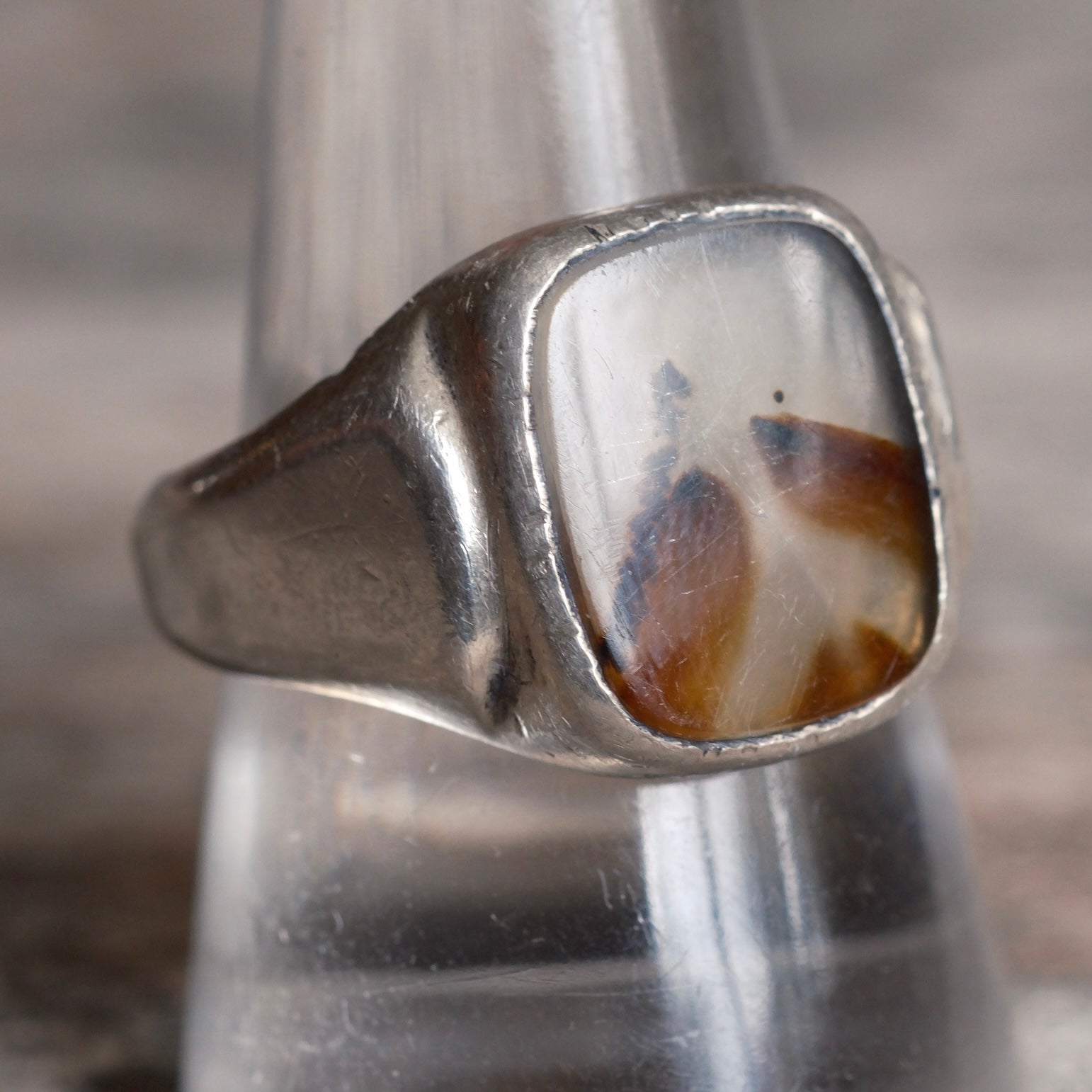 Vintage Sterling Agate Signet Ring 10