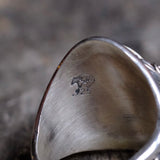 Vintage Sterling White Buffalo Feather Ring 10.75