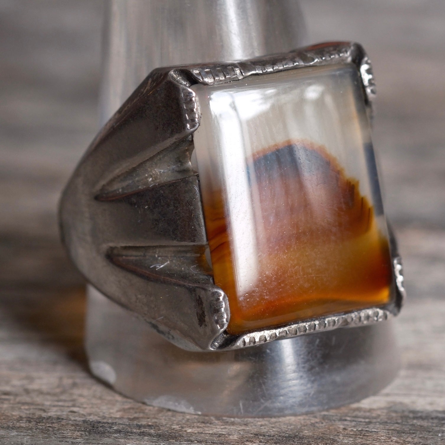 Vintage Sterling Agate Signet Ring 13.5
