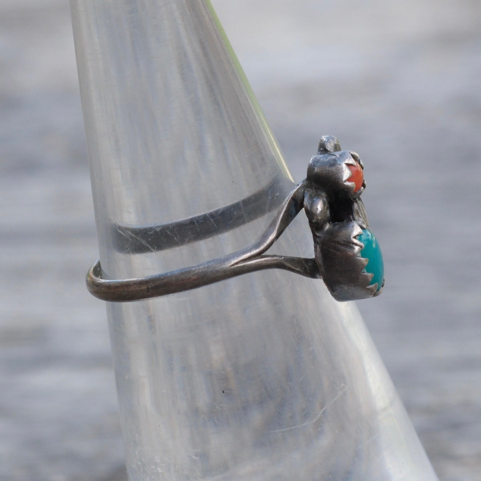 Vintage Sterling Turquoise and Coral Ring 3.75