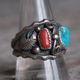 Vintage Sterling Turquoise and Coral Ring 11.25