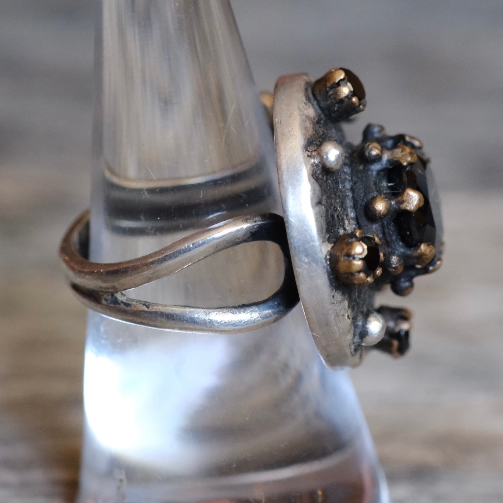 Vintage Sterling Onyx Cluster Ring 7.75
