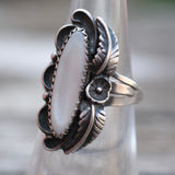 Vintage Sterling Mother Of Pearl Feather Ring 6