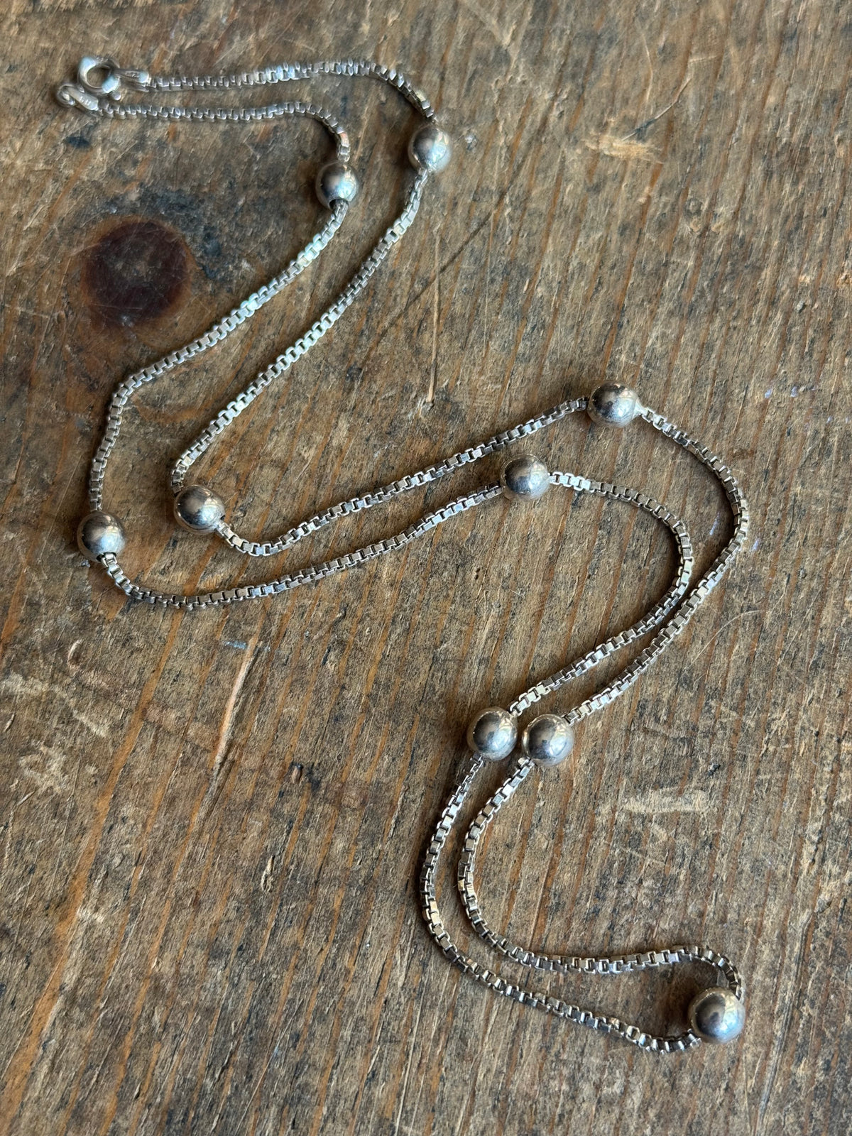 Vintage Sterling Silver 23” Beaded Box Chain
