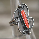 Vintage Sterling Coral Ring 5.5