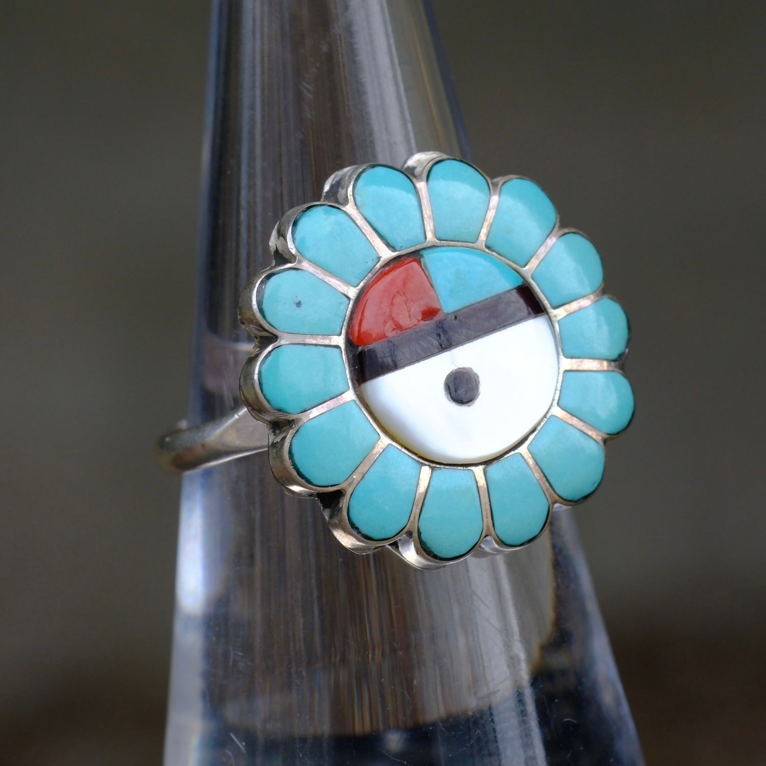 Vintage Sterling Multistone Inlay Zuni Ring 6.25