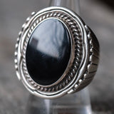 Vintage Sterling Onyx Ribbed Band Ring 8.75