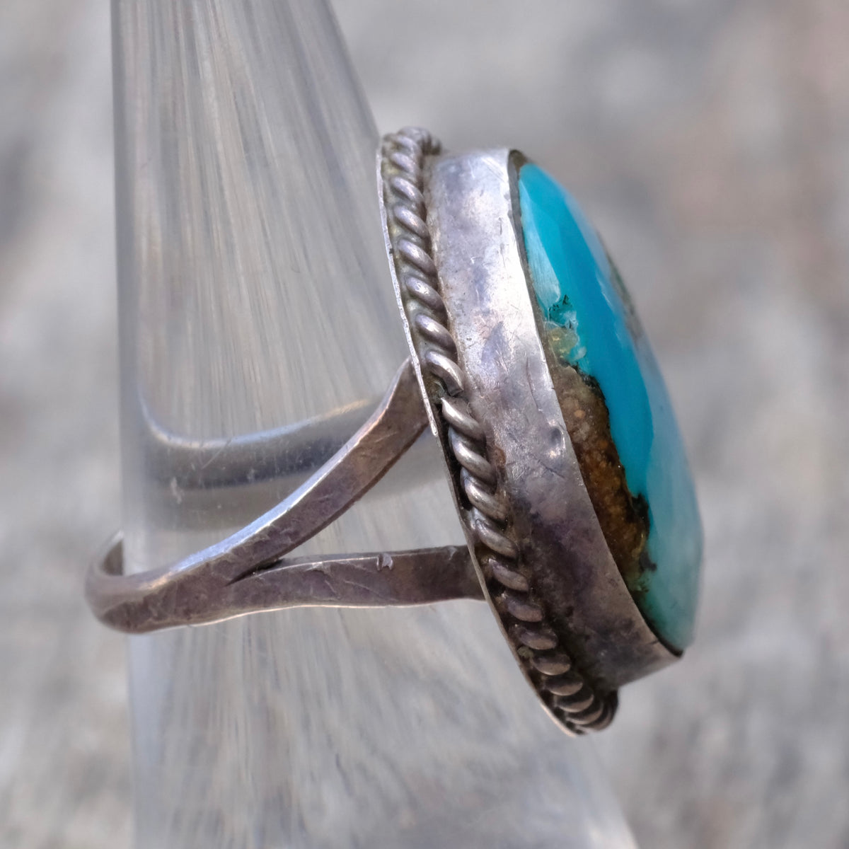 Vintage Sterling Turquoise Roper Ring 6.5