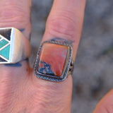 Mid Century Vintage Sterling Petrified Wood Ring 10