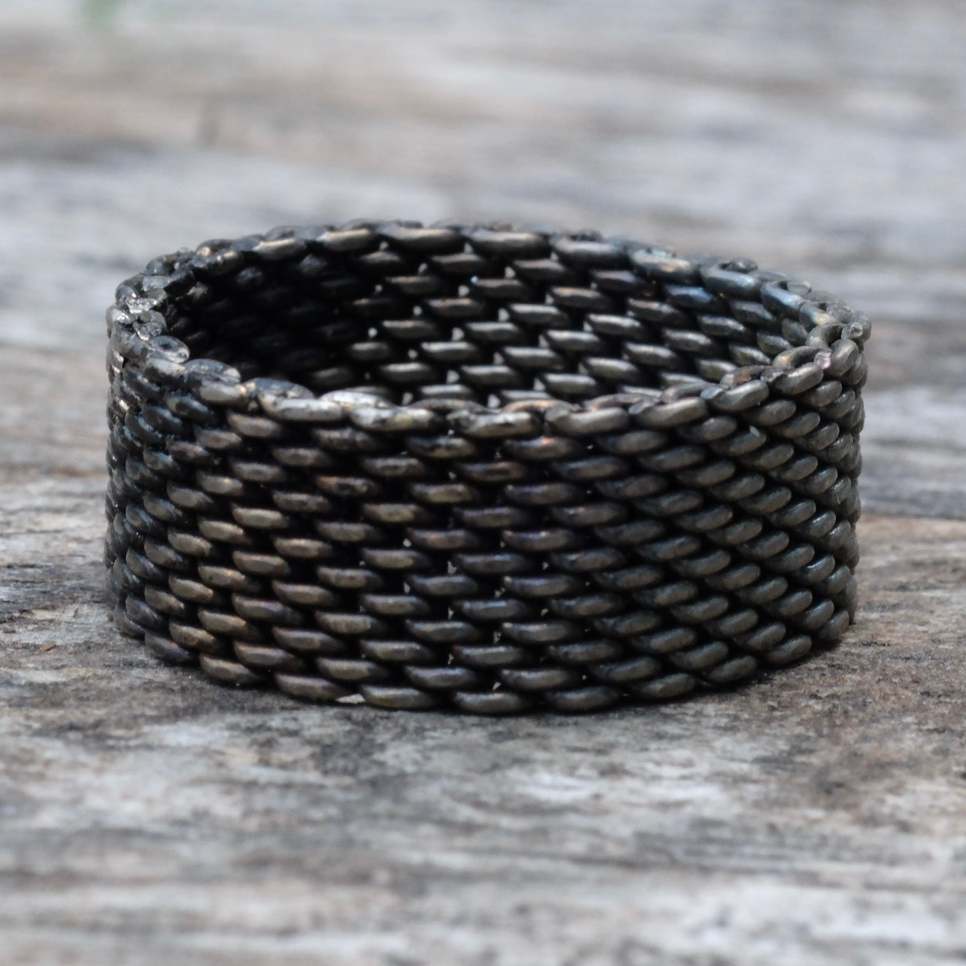 Vintage Sterling Silver Woven Mesh Band Ring 6.5