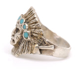 Vintage Sterling Turquoise Inlay Chief Ring 5.75