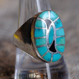 Vintage Sterling Turquoise and Jet Inlay Ring 9.25