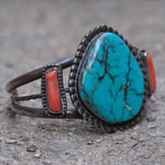 Vintage Sterling Turquoise and Coral Cuff