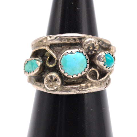 Vintage Sterling 3-Stone Turquoise Ring 8