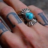 Vintage Sterling Silver Sandcast Turquoise Ring 8