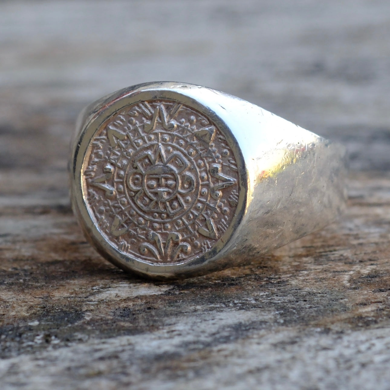 Vintage Sterling Aztec Calendar Ring 6