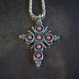 MASSIVE Vintage Sterling Turquoise and Coral Reversible Cross Necklace