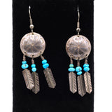 Vintage Sterling Silver Feather Concho Earrings