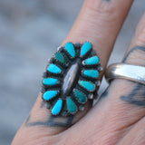 Vintage Sterling Turquoise Inlay Cluster Ring 4.5