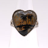 Vintage Sterling Painted Butterfly Wing Heart Ring 3.75