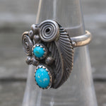 Vintage Sterling 2-Turquoise Feather Ring 6.25