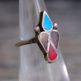 Vintage Sterling Turquoise Coral and Shell Inlay Ring  4