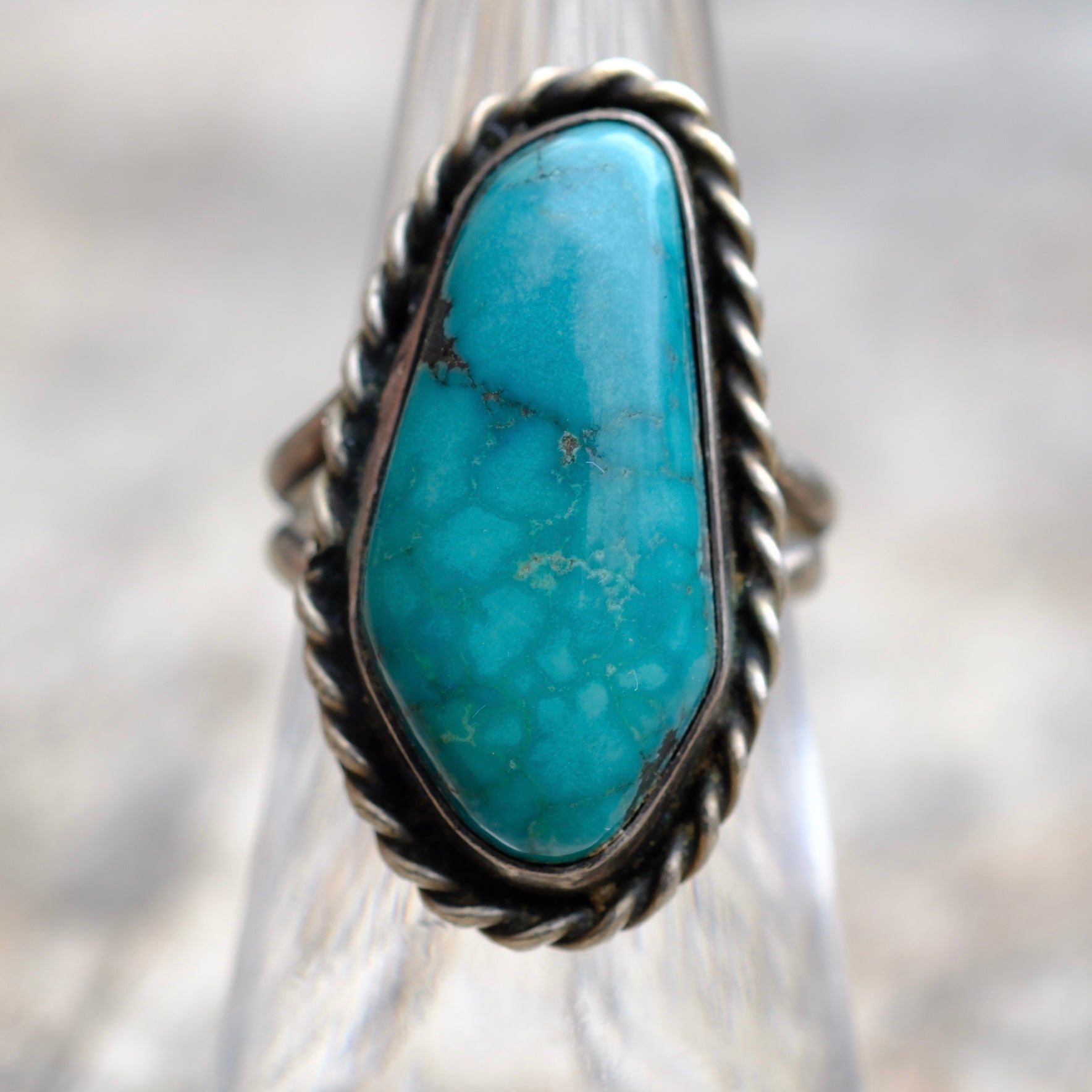 Vintage Sterling Turquoise Roper Ring 5.5