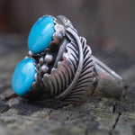 Vintage Sterling 2-Stone Turquoise Feather Ring 11