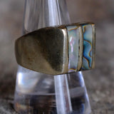 Vintage Sterling Abalone Inlay Striper Ring 9.5