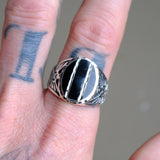 Vintage Sterling Onyx Thunderbird Ring 11.75