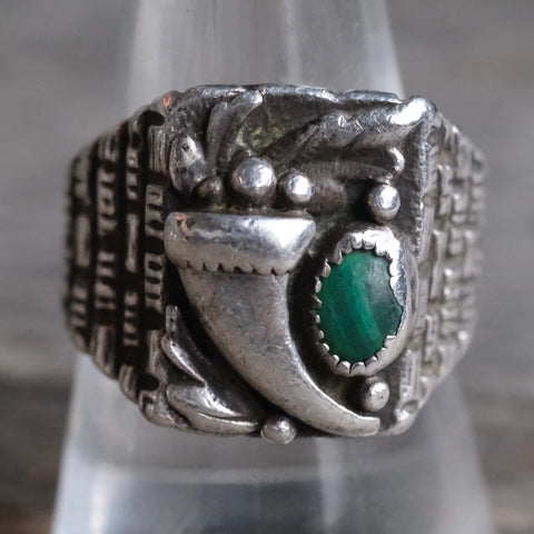Vintage Sterling Malachite Claw Ring 9.75