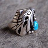 Vintage Sterling Turquoise Eagle Ring 9.5
