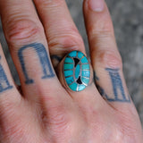Vintage Sterling Turquoise and Jet Inlay Ring 9.25