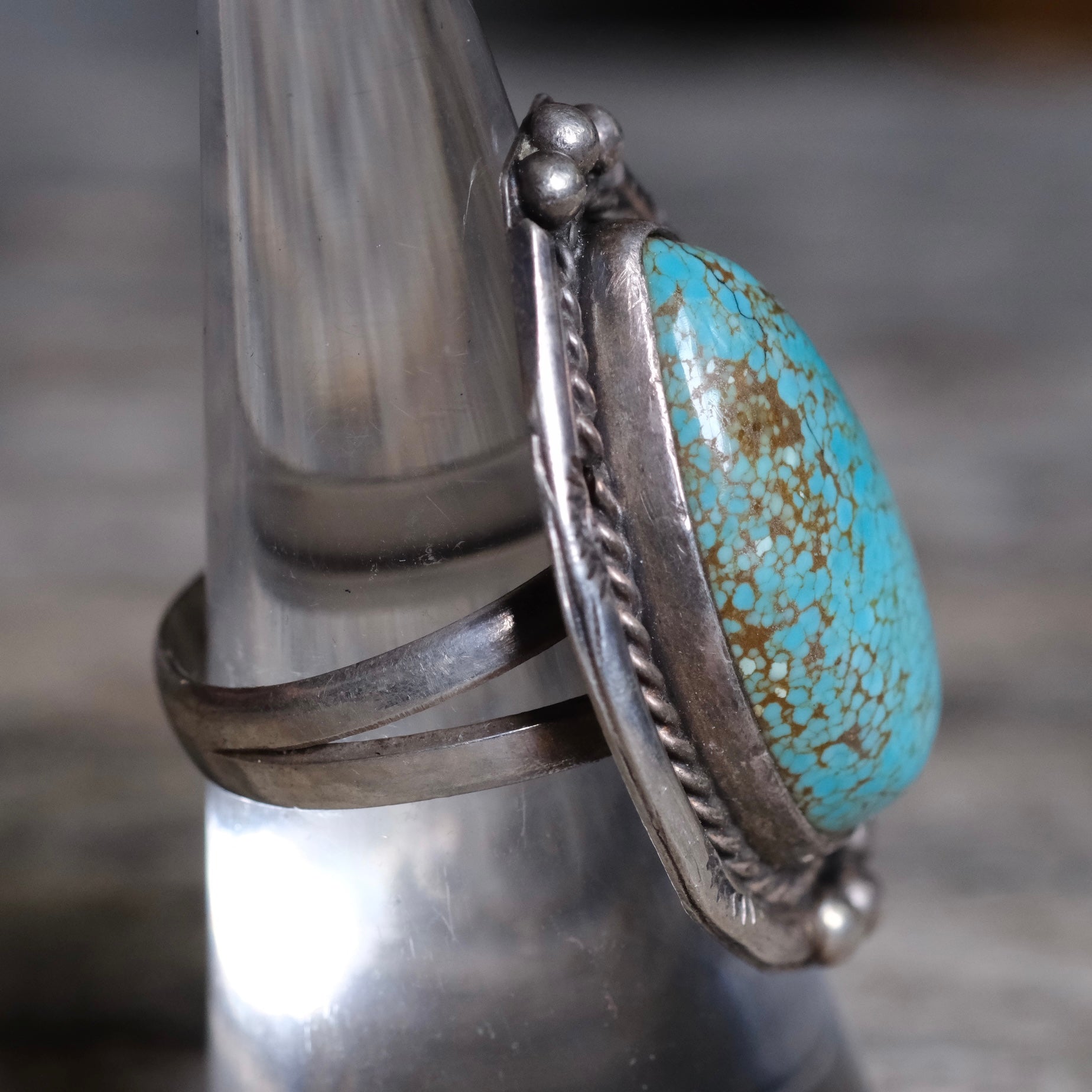 Vintage Sterling Turquoise Roper Ring 7