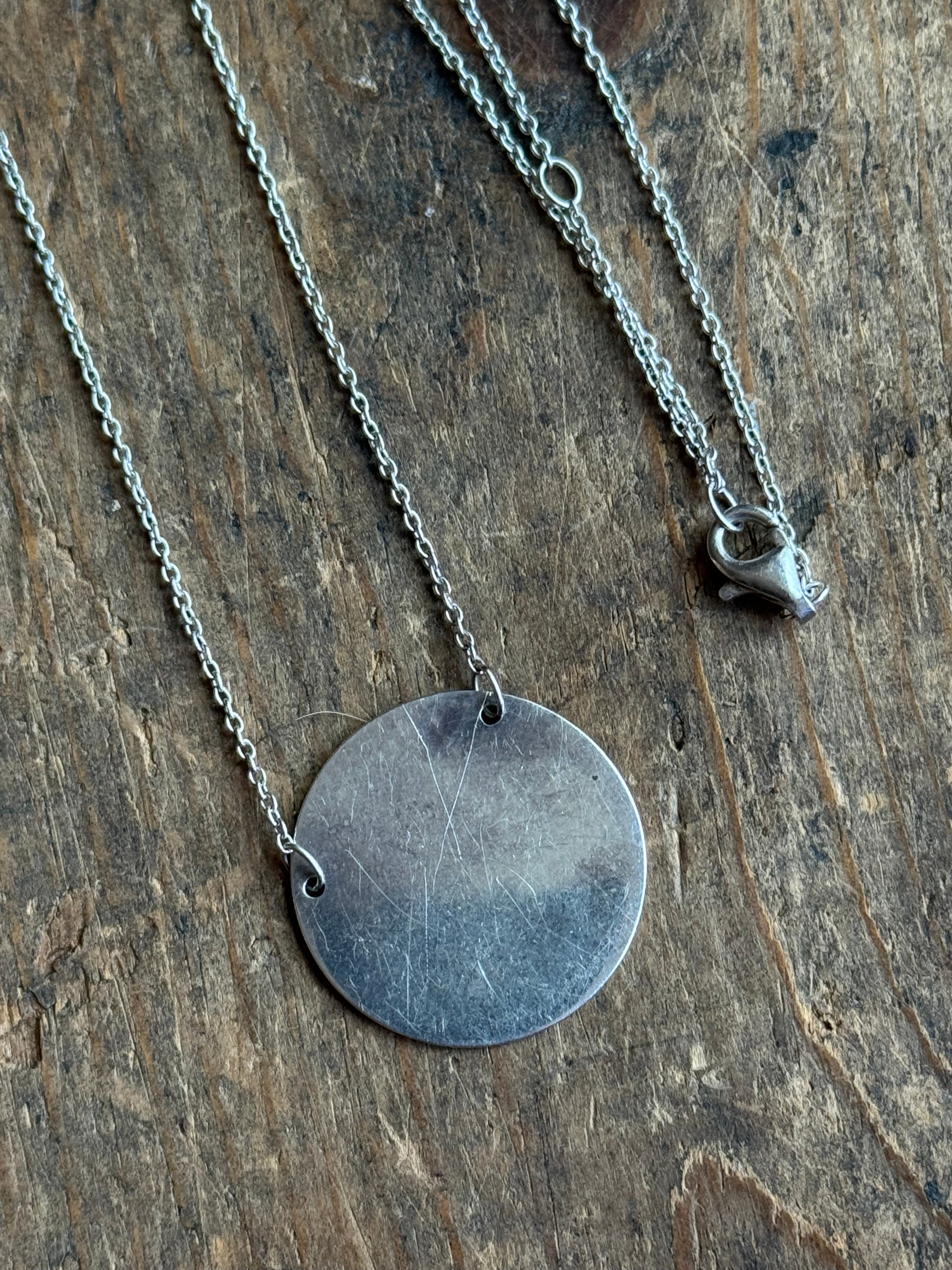 Vintage Sterling Silver ‘PMI’ Etched Medallion Necklace