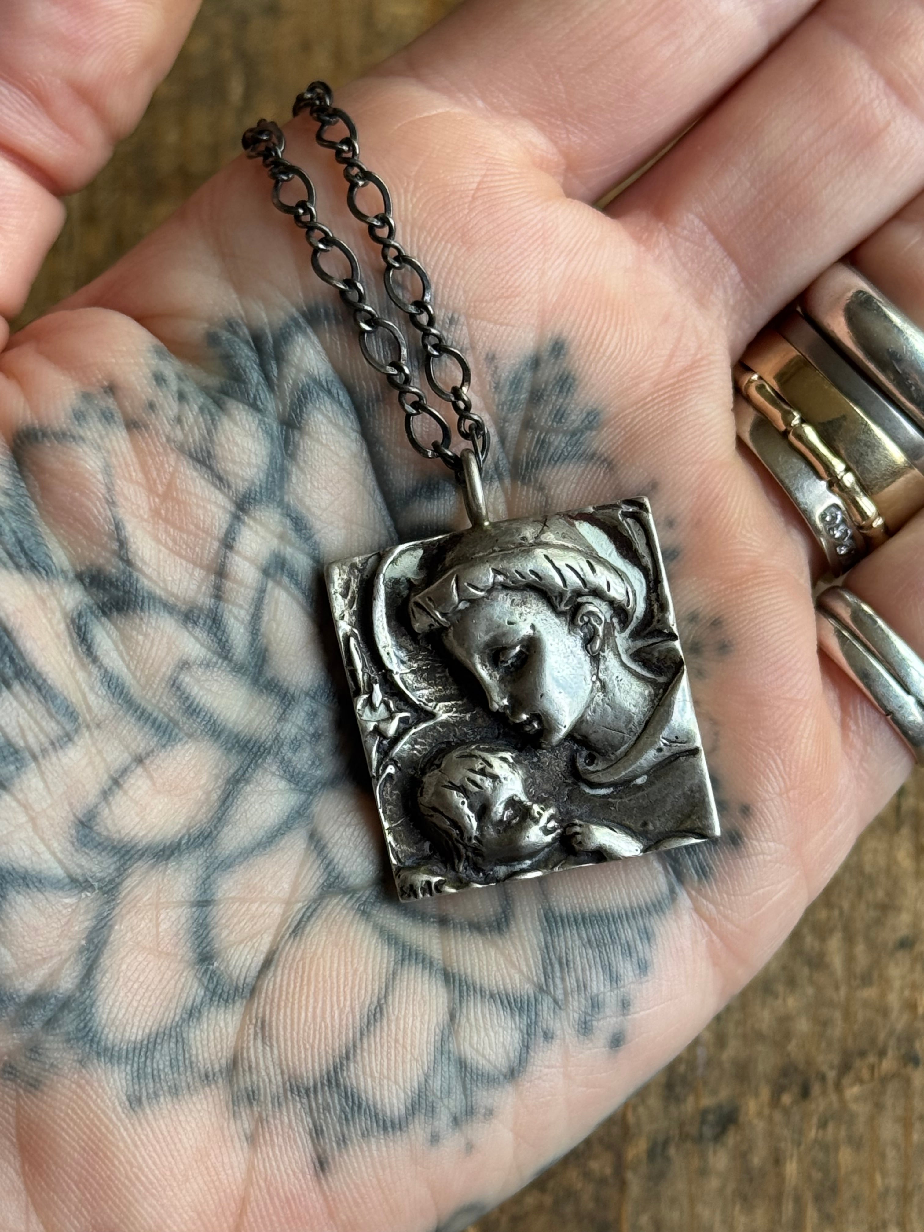 Vintage Sterling Silver Father & Child Necklace
