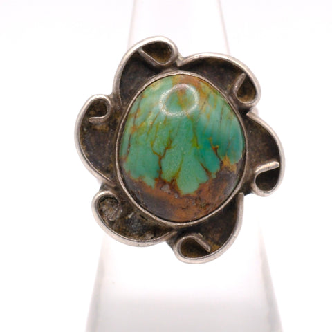 Vintage Sterling Turquoise Florette Ring 6