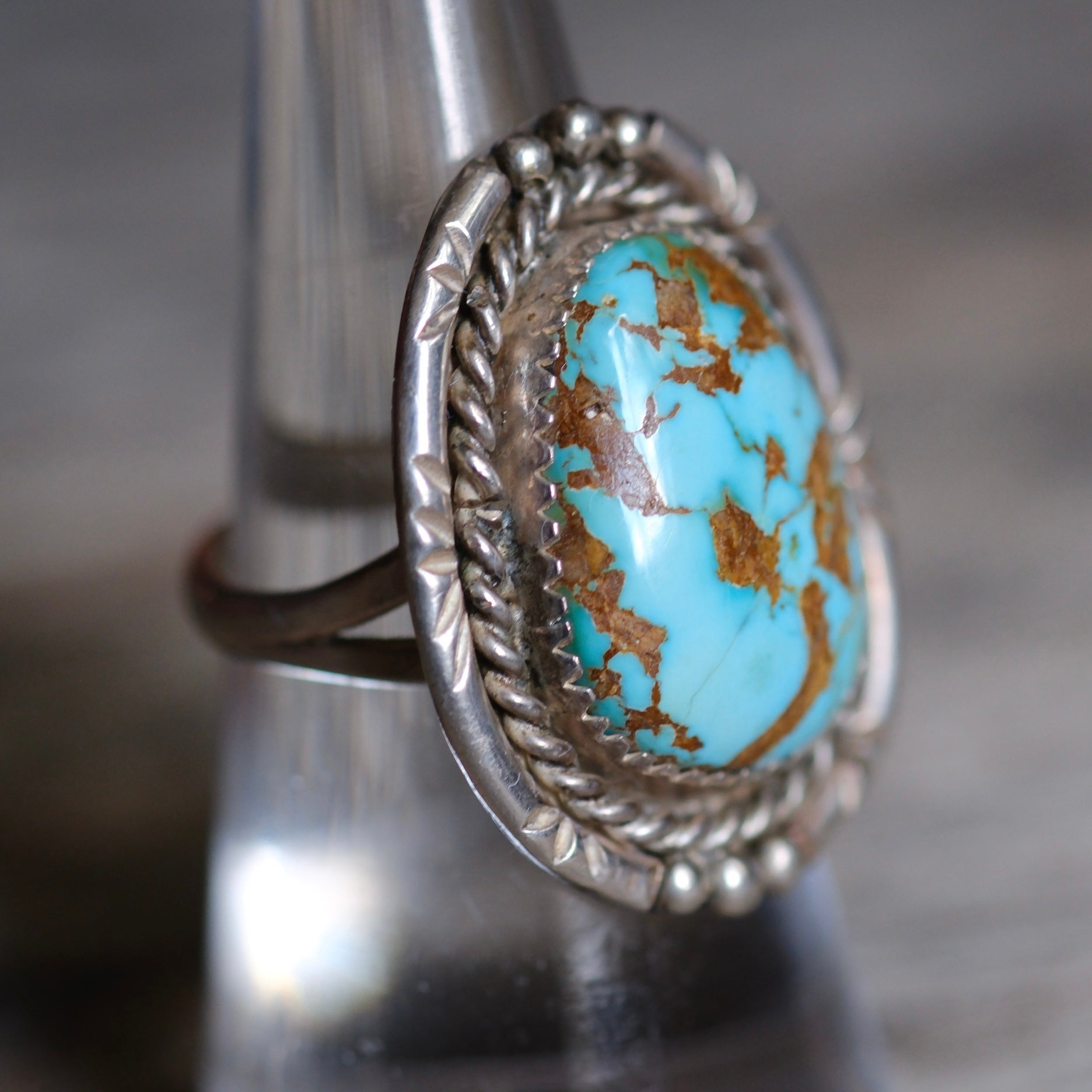 Vintage Sterling Turquoise Roper Ring 7